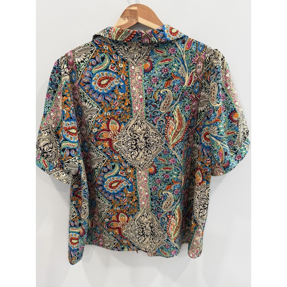 Emery Rose 1XL Women's Paisley Button Front Blouse Colorful Boho Shirt Retro - Picture 3 of 9
